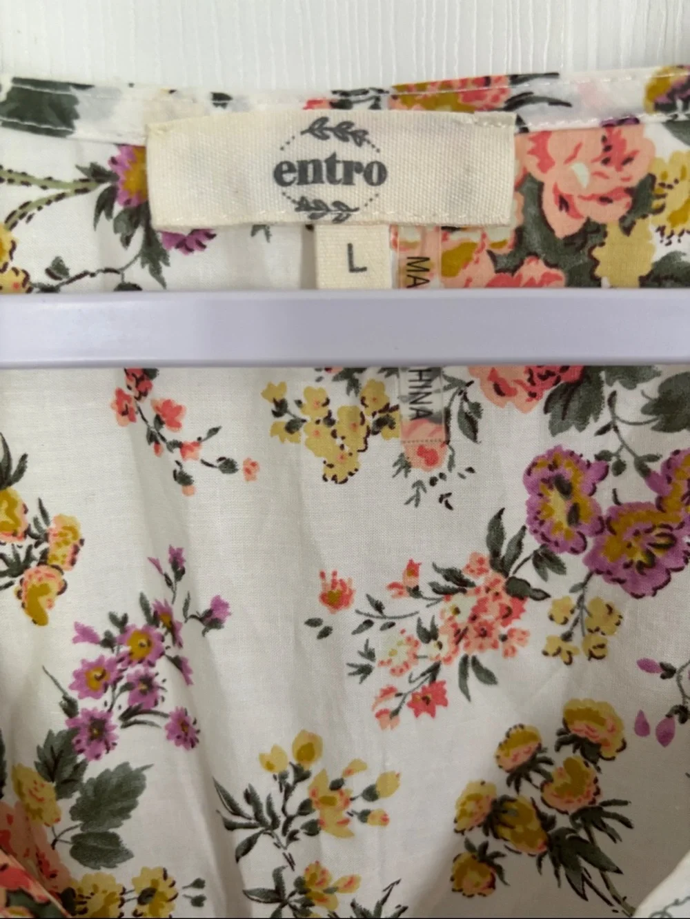 entro Floral Tiered Mini Dress in White, Olive, and Blue - Picture 2 of 11